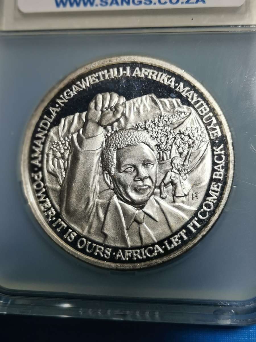 ONE TROY OUNCE PURE SILVER MANDELA MEDALLION. 1994. PF63.