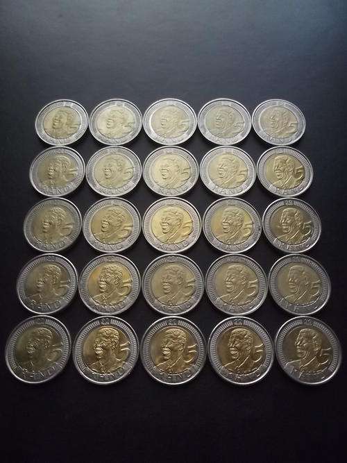 25 x circ 2008 Mandela Birthday R5 coins.  Bid per R5 to take all.