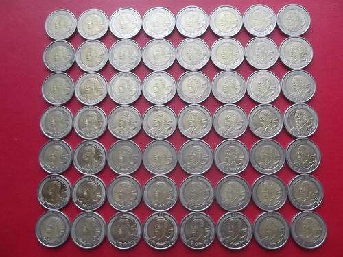 56 x Circ. 2008 Mandela Birthday R5 coins.  All grades.  Bid per R5 to take all.