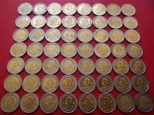 56 x Circulated 2008 Mandela Birthday R5 coins.  Bid per R5 to take all. Getting VERY scarce!!!