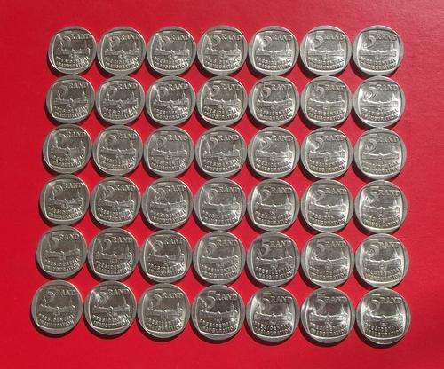 42  X 1994 MANDELA INAUGURATION R5 COINS - YOUR BID IS PER R5 TO TAKE ALL.
