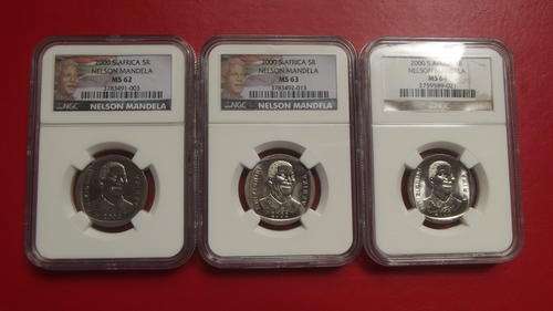 NICE MANDELA 2000 R5 COMBO SET:  MS62, MS63, MS64.  NGC.  BID PER SLAB TO TAKE THE SET.