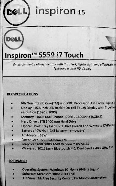 DELL INSPIRON 5559 TOUCH