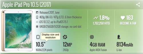 APPLE iPAD PRO 64GB - 10.5` - LIKE NEW