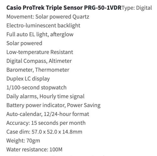CASIO PROTREK PRG 50 SOLAR