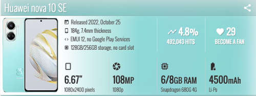 HUAVEI NOVA 10 SE 256Gb DS  NEW BOXED