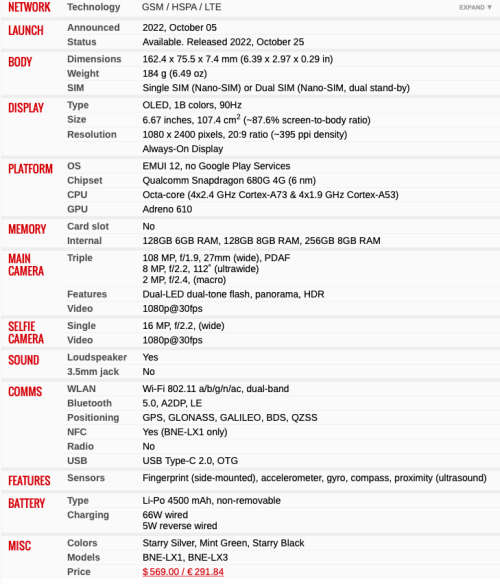 HUAVEI NOVA 10 SE 256Gb DS  NEW BOXED