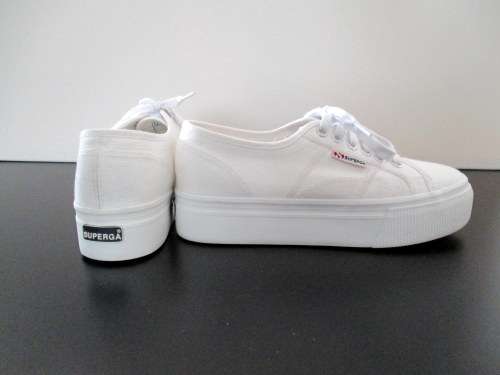 SUPERGA PLATFORM SNEAKERS WHITE CANVAS Size 6