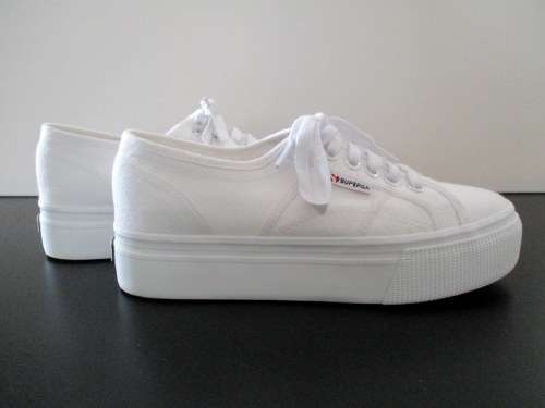 SUPERGA PLATFORM SNEAKERS WHITE CANVAS Size 6