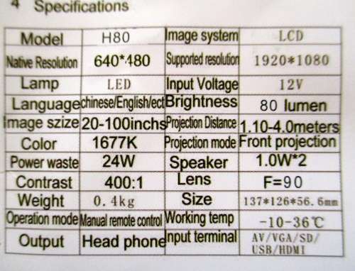 H80 LED MINI PROJECTOR