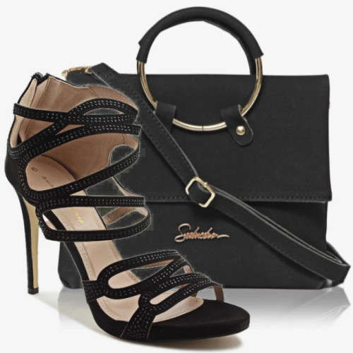 COMBO DEAL!!!  Sissy Boy Gladiator Heels - Black & Crossbody Bag