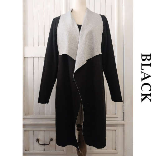 SOFT SUEDETTE WATERFALL CARDIGAN (BLACK)