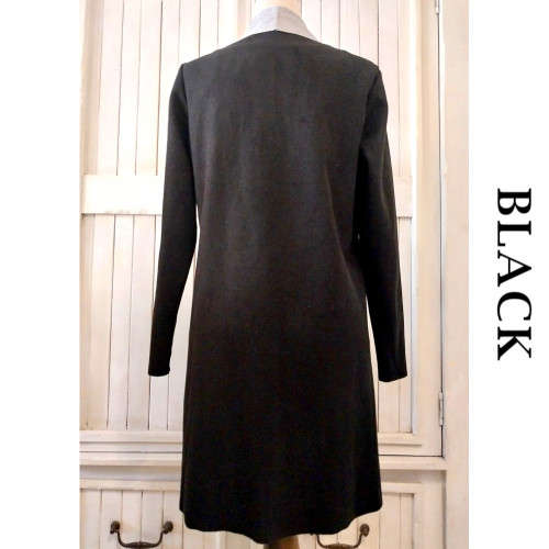 SOFT SUEDETTE WATERFALL CARDIGAN (BLACK)