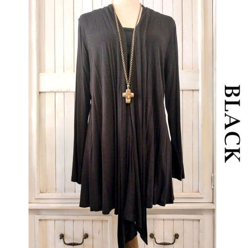 OASIS SOFT WATERFALL CARDIGAN (BLACK)