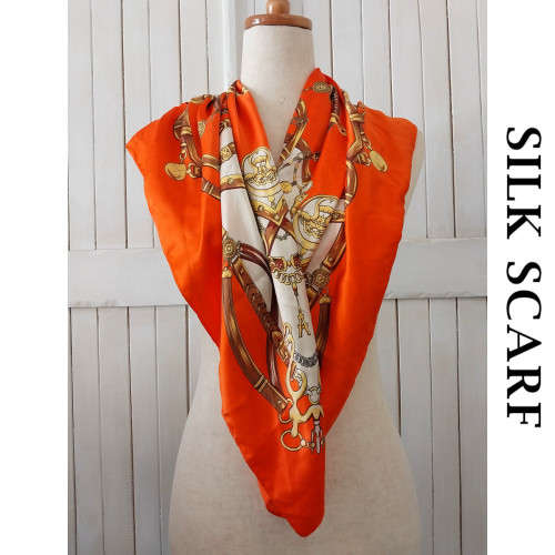 ORANGE AND GOLD SQUARE SILK SCARF