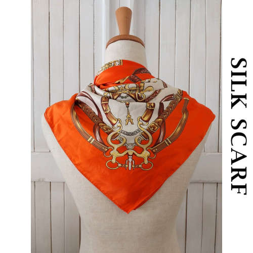 ORANGE AND GOLD SQUARE SILK SCARF
