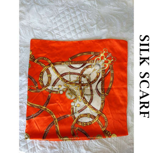 ORANGE AND GOLD SQUARE SILK SCARF