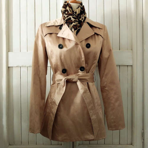 TRUWORTHS CHAMPAGNE GOLD SATIN TRENCH COAT