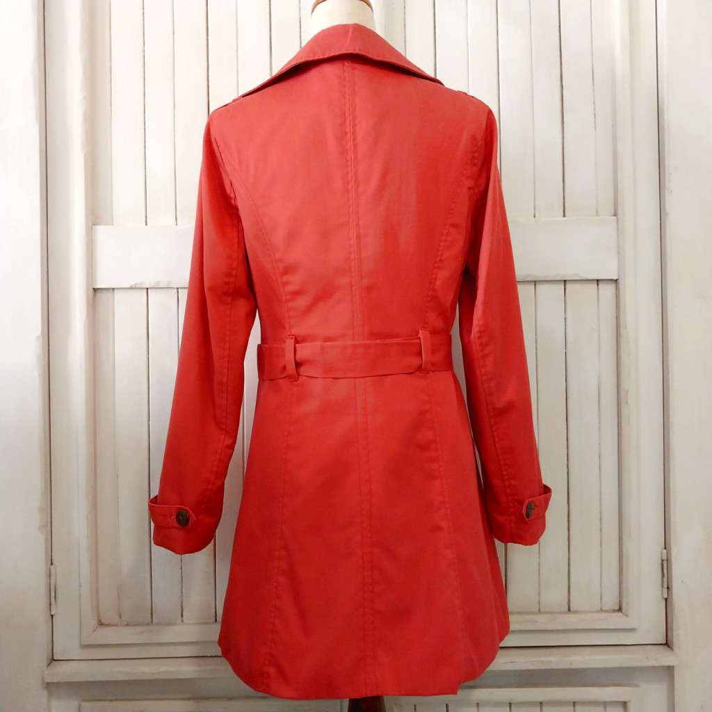 TRENDY COTTON TWILL TRENCH COAT - CORAL