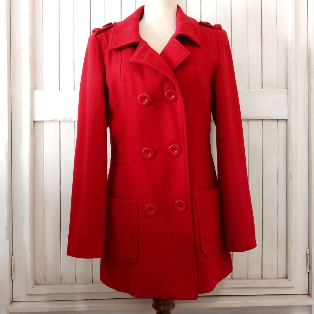 TRUWORTHS DOUBLE BREASTED HOODED WINTER COAT - DEEP RICH RED