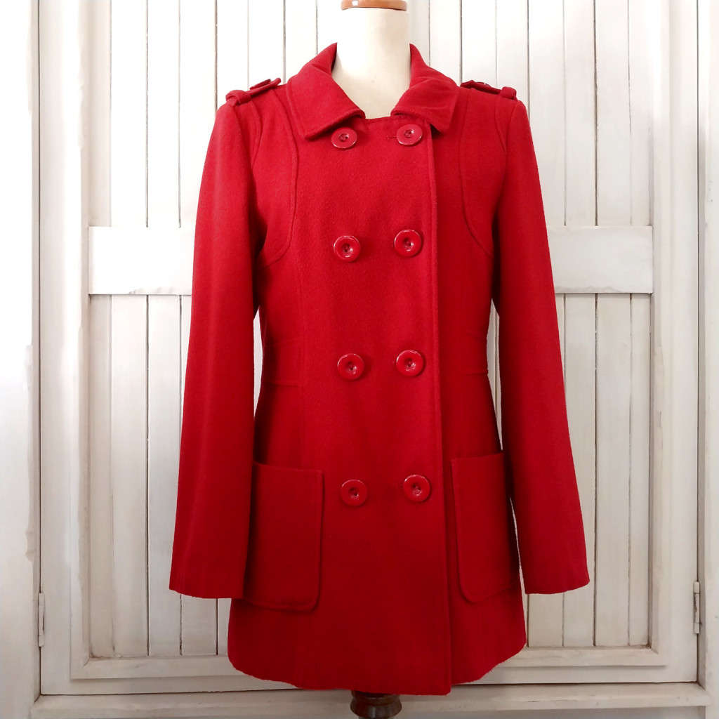 TRUWORTHS DOUBLE BREASTED HOODED WINTER COAT - DEEP RICH RED