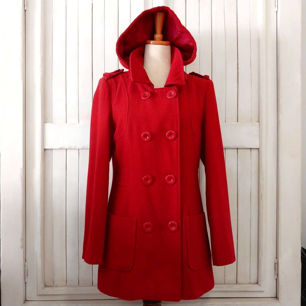 TRUWORTHS DOUBLE BREASTED HOODED WINTER COAT - DEEP RICH RED