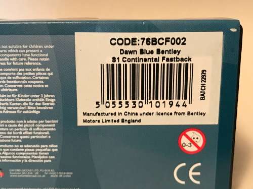 Oxford Diecast 76BCF002 Bentley S1 Continental Fastback in Dawn blue