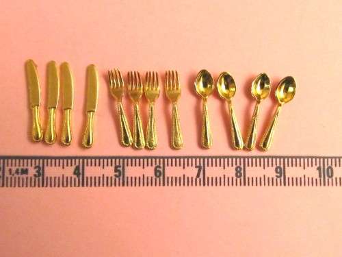 Dollhouse Miniature1:12" scale - set of gold coloured cutlery