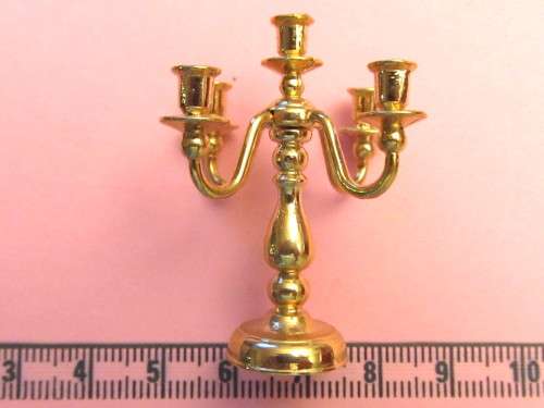 Dollhouse Miniature1:12" scale - brass  5 candle candelabra witih real candles