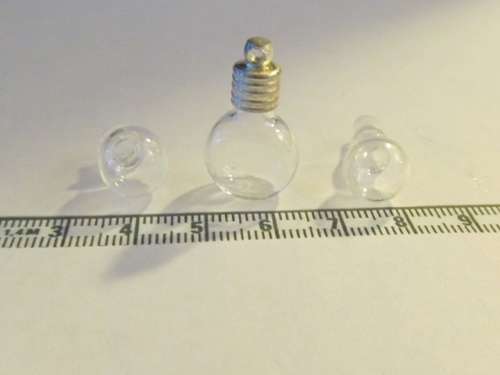 Miniature Dollhouse 1:12" scale set 3 laboratory style flasks, one with  a silver top
