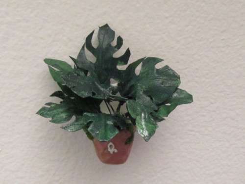Miniature Dollhouse 1/12" pot plant -wall attached (flat on one side) hand made - Table not included
