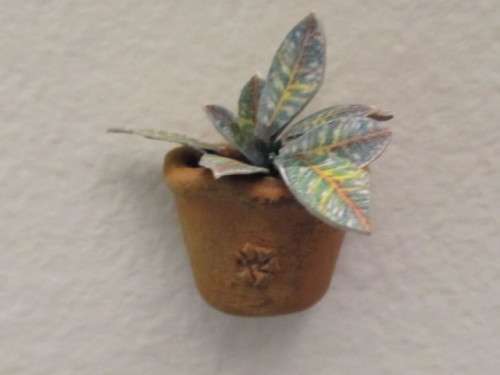 Miniature Dollhouse 1/12" pot plant -wall attached (flat on one side) hand made - Table not included