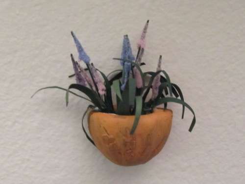 Miniature Dollhouse 1/12" pot plant -wall attached (flat on one side) hand made - Table not included