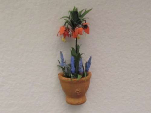 Miniature Dollhouse 1/12" pot plant -wall attached (flat on one side) hand made - Table not included