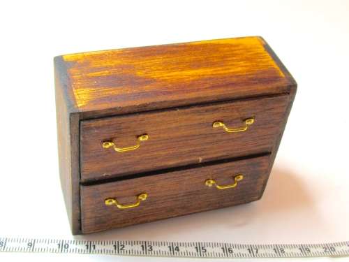 Miniature Dollhouse 1/12"  scale - old chest of2 drawers - wood