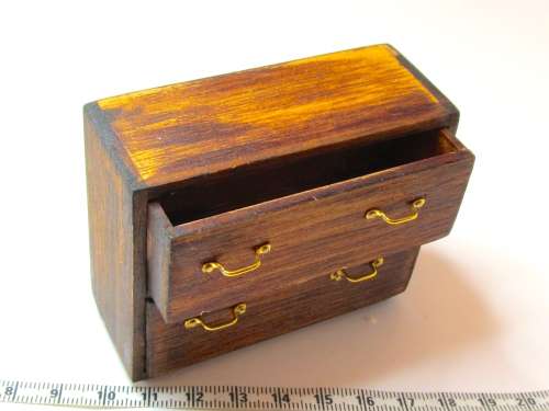 Miniature Dollhouse 1/12"  scale - old chest of2 drawers - wood