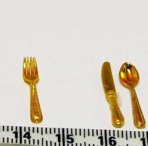 Miniature Dollhouse 1/12"  scale -  gold knife, fork and spoon