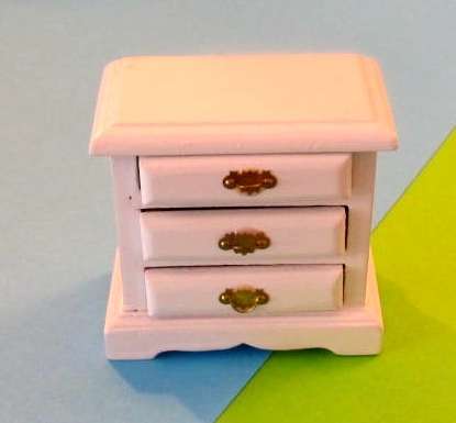 Miniature Dollhouse 1/12"  scale - white bedside table with 3 drawers