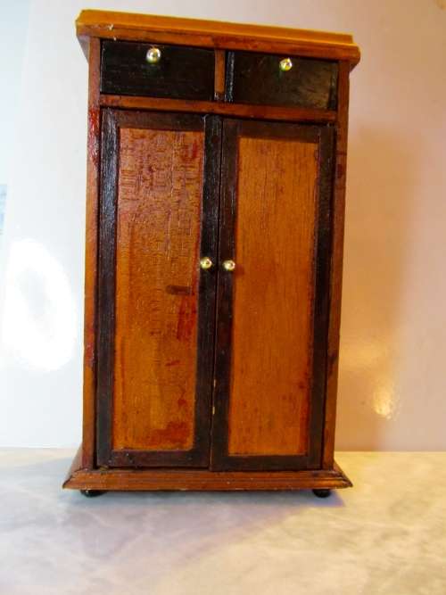 Miniature Dollhouse 1/12"  scale - wooden handmade two tone cupboard with drawers and shelves