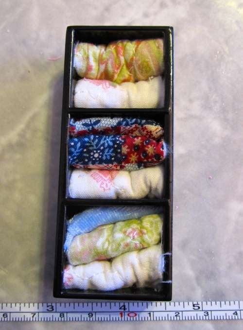 Miniature Dollhouse 1/12"  scale -  small shelves with blankets