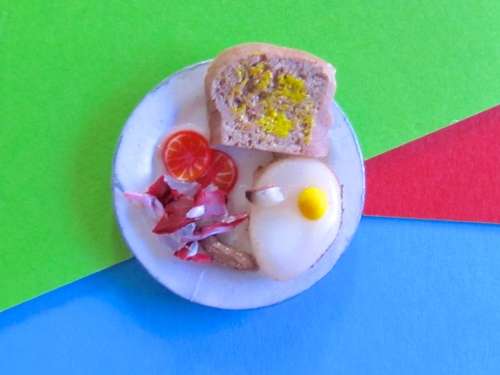 Miniature Dollhouse 1/12" scale - plate of food -  breakfast  Eggs, bacon, toast