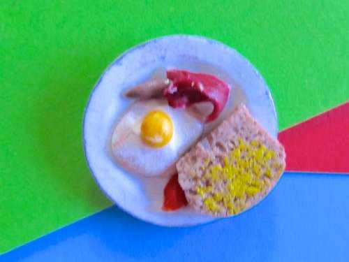 Miniature Dollhouse 1/12" scale - plate of food -  breakfast  Eggs, bacon, toast