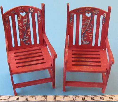 Miniature Dollhouse 1/12"  scale - 2 handpainted patio chairs