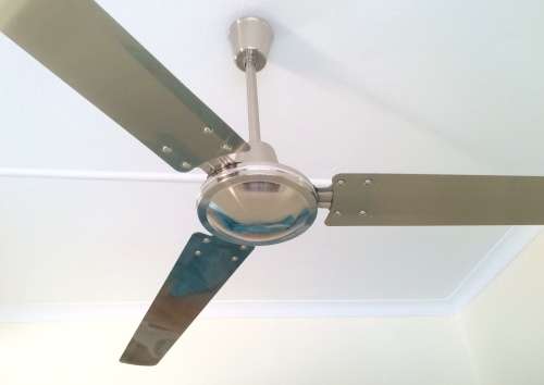 ceiiing Fan - as new stainless steel.  3  x 60mm blades,multi-setting control, whisper silent