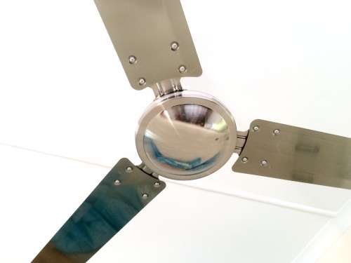 ceiiing Fan - as new stainless steel.  3  x 60mm blades,multi-setting control, whisper silent