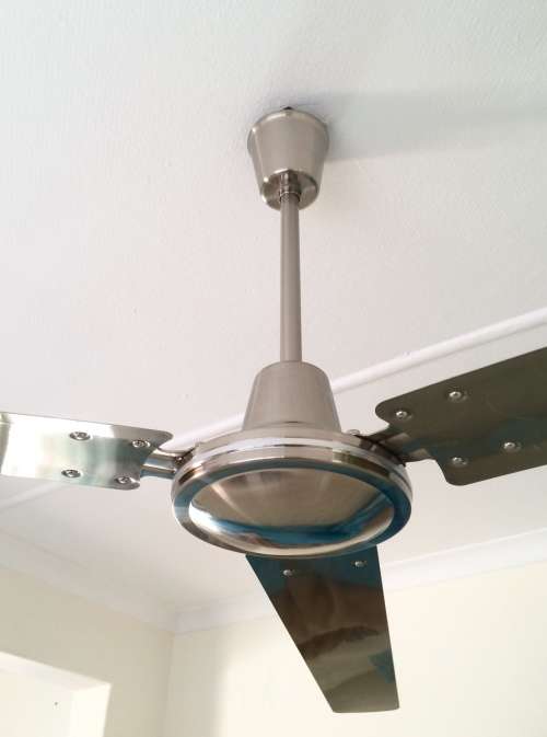 ceiiing Fan - as new stainless steel.  3  x 60mm blades,multi-setting control, whisper silent