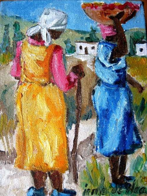 "Going home together" 200x 150mm! Original oil by IRMA DE WAAL. Colourful!