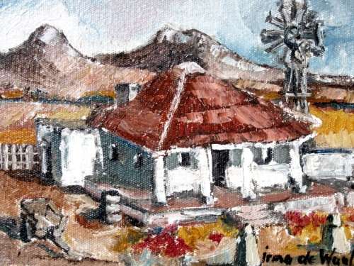 "Windpomp huisie" Original oil by IRMA DE WAAL.