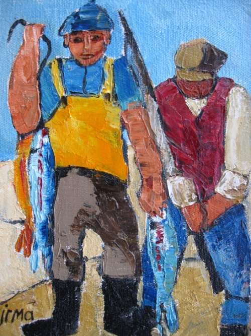 "Fisherman's pride" Original oil by IRMA DE WAAL.