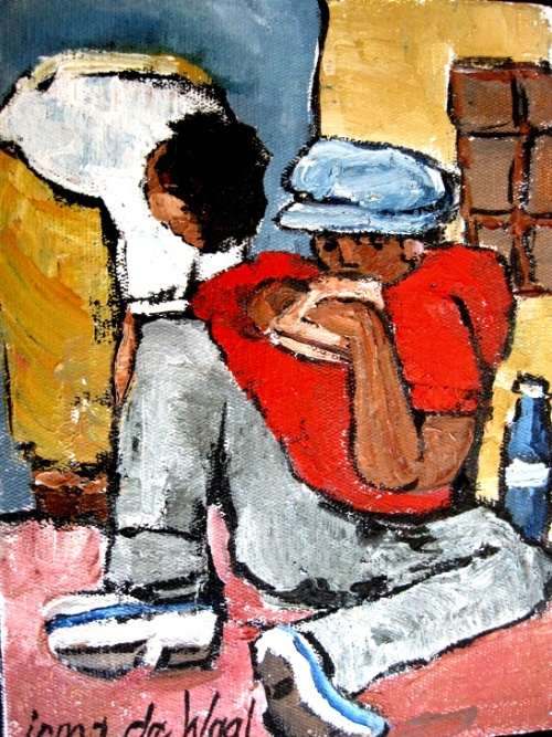 "Waiting for the bus" Original oil by IRMA DE WAAL.